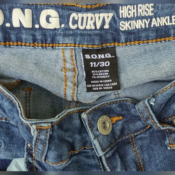 S.O.N.G Curvy High Rise Skinny Ankle Distress Jeans Women's 11/30 - Picture 3 of 3
